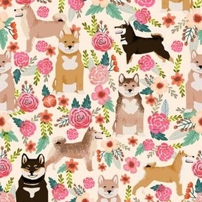 shiba inu mixed red sesame black and tan dogs dog cute dog fabric flowers florals