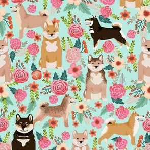 shiba inu florals mint dog dogs pets japanese dog fabric cute japanese dog