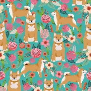 shiba inu floral turquoise flowers girls sweet dog pet doggy fabric for girls