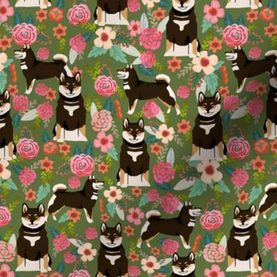 shiba inu black and tan dog cute shiba inu pet portrait florals green flowers