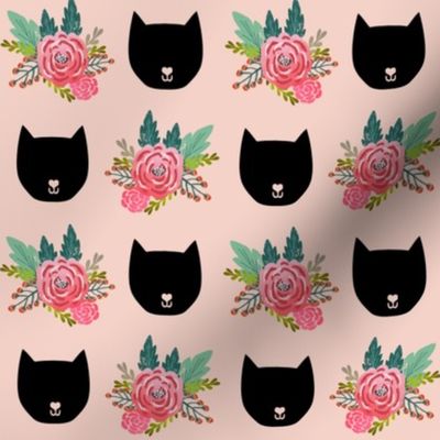 cat head florals pink girls painted vintage florals flowers cute girls design