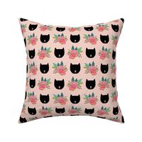 cat head florals pink girls painted vintage florals flowers cute girls design