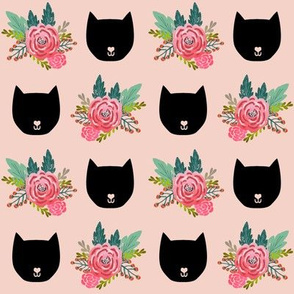 cat head florals pink girls painted vintage florals flowers cute girls design