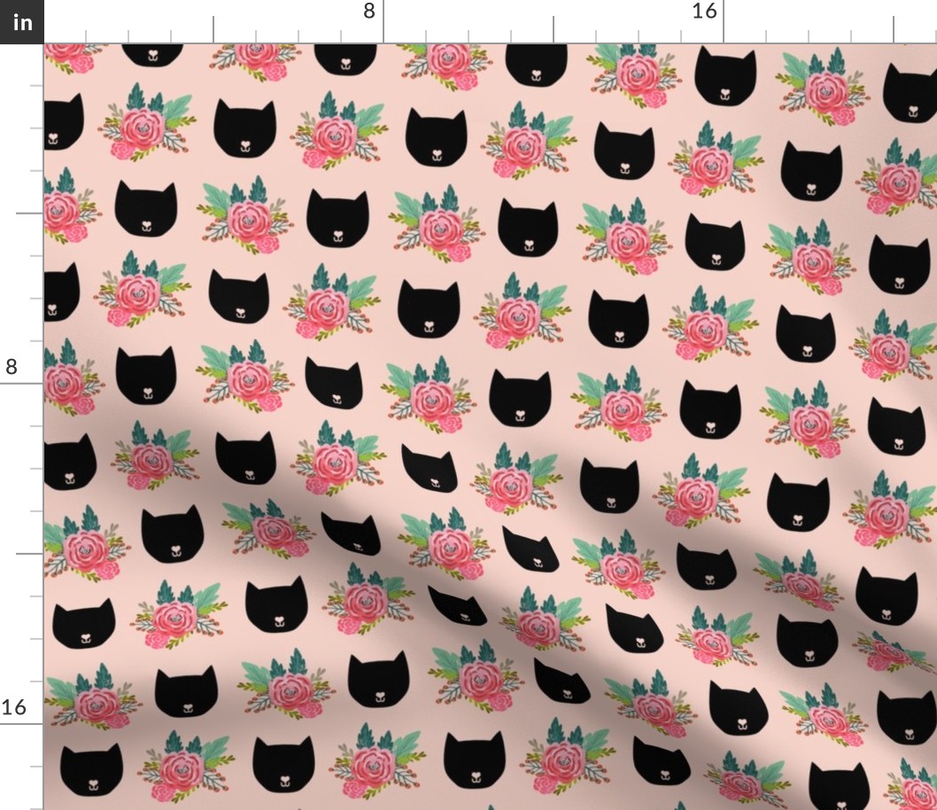 cat head florals pink girls painted vintage florals flowers cute girls design