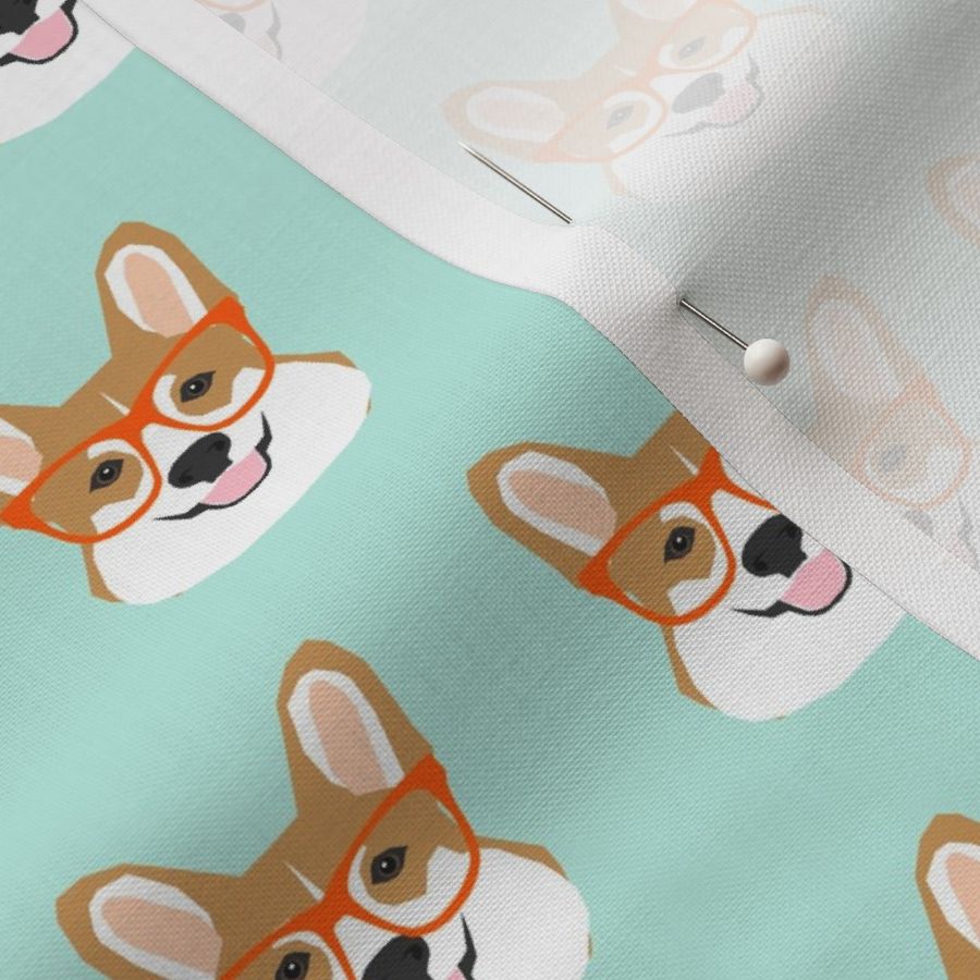 corgi glasses mint and orange cute corgi glasses fabric pet pets cute dog fabric for pet owners dogs