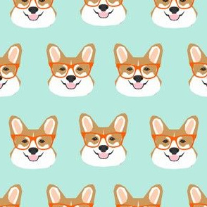 corgi glasses mint and orange cute corgi glasses fabric pet pets cute dog fabric for pet owners dogs