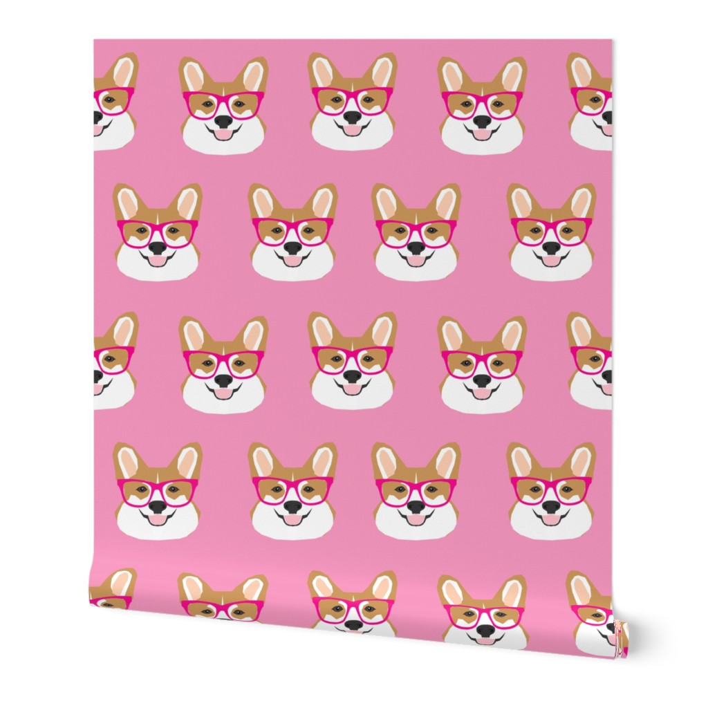 corgi glasses pink girls girly corgi fabric pet dog cute  corgi wearing glasses fabric 