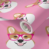 corgi glasses pink girls girly corgi fabric pet dog cute  corgi wearing glasses fabric 