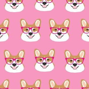 corgi glasses pink girls girly corgi fabric pet dog cute  corgi wearing glasses fabric 