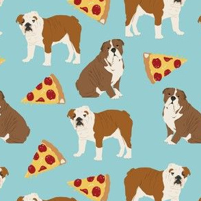english bulldog light blue pizza fabric cute pets pet dog fabric pizzas