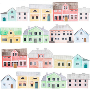 Scandinavian Pastel houses Tea Towel