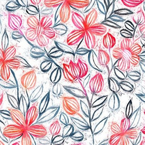 Coral and Grey Candy Striped Crayon Floral