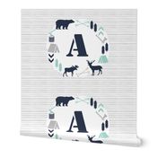 boys nursery baby boy camping woodland bear forest navy blue mint and grey kids nursery baby quilt FQ monogram