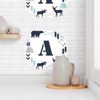 boys nursery baby boy camping woodland bear forest navy blue mint and grey kids nursery baby quilt FQ monogram