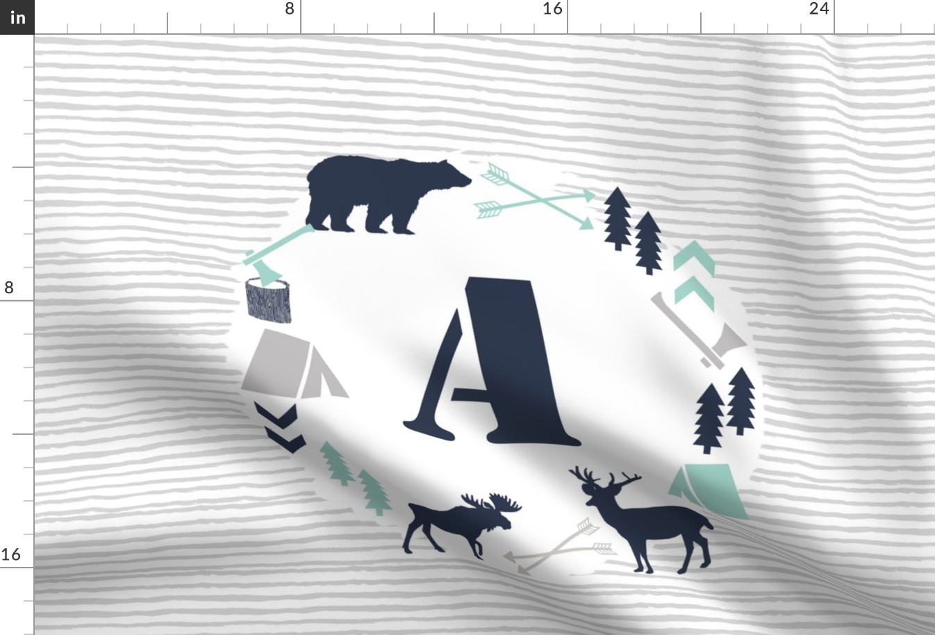 boys nursery baby boy camping woodland bear forest navy blue mint and grey kids nursery baby quilt FQ monogram