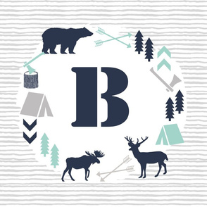 boys nursery baby boy camping woodland bear forest navy blue mint and grey kids nursery baby quilt FQ monogram