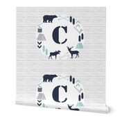 boys nursery baby boy camping woodland bear forest navy blue mint and grey kids nursery baby quilt FQ monogram