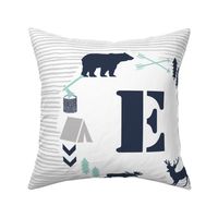 boys nursery baby boy camping woodland bear forest navy blue mint and grey kids nursery baby quilt FQ monogram