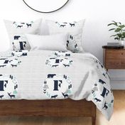 boys nursery baby boy camping woodland bear forest navy blue mint and grey kids nursery baby quilt FQ monogram