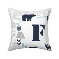 boys nursery baby boy camping woodland bear forest navy blue mint and grey kids nursery baby quilt FQ monogram