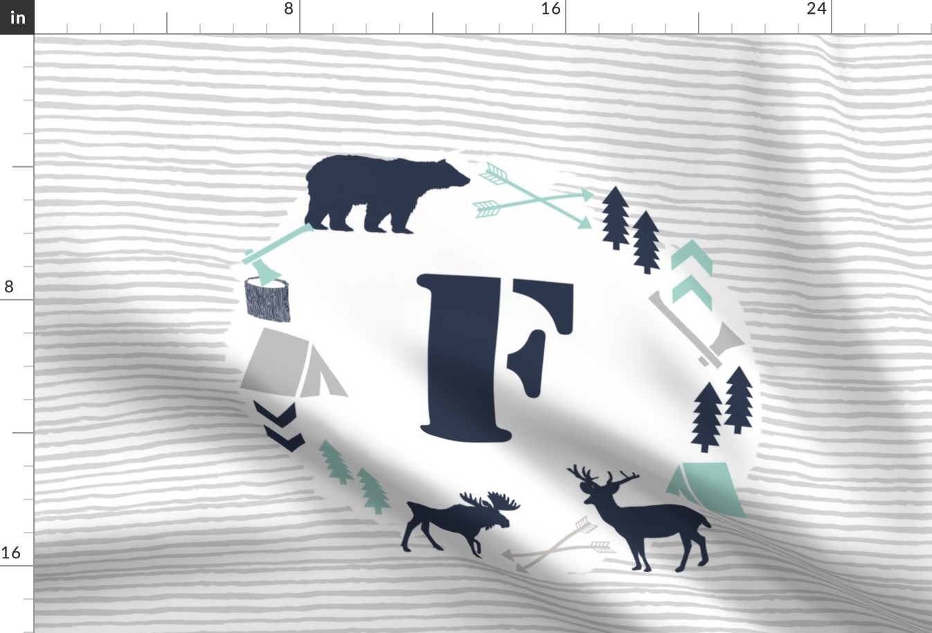 boys nursery baby boy camping woodland bear forest navy blue mint and grey kids nursery baby quilt FQ monogram