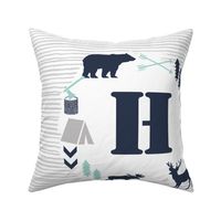 boys nursery baby boy camping woodland bear forest navy blue mint and grey kids nursery baby quilt FQ monogram