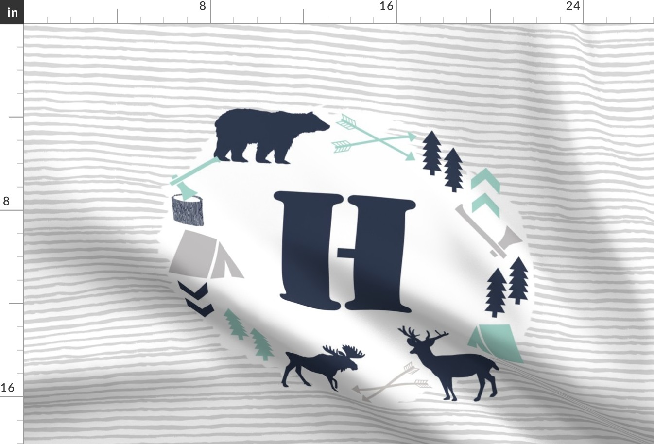 boys nursery baby boy camping woodland bear forest navy blue mint and grey kids nursery baby quilt FQ monogram