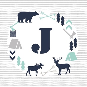 boys nursery baby boy camping woodland bear forest navy blue mint and grey kids nursery baby quilt FQ monogram