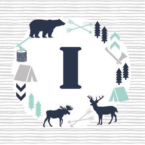 boys nursery baby boy camping woodland bear forest navy blue mint and grey kids nursery baby quilt FQ monogram