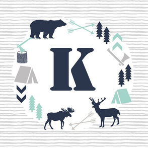 boys nursery baby boy camping woodland bear forest navy blue mint and grey kids nursery baby quilt FQ monogram