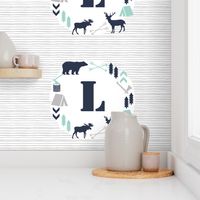 boys nursery baby boy camping woodland bear forest navy blue mint and grey kids nursery baby quilt FQ monogram