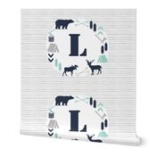 boys nursery baby boy camping woodland bear forest navy blue mint and grey kids nursery baby quilt FQ monogram