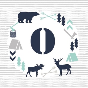 boys nursery baby boy camping woodland bear forest navy blue mint and grey kids nursery baby quilt FQ monogram