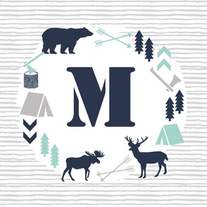 boys nursery baby boy camping woodland bear forest navy blue mint and grey kids nursery baby quilt FQ monogram