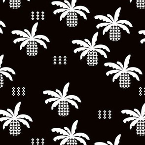 Black and white geometric abstract palm tree pineapple print