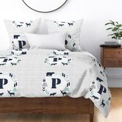 boys nursery baby boy camping woodland bear forest navy blue mint and grey kids nursery baby quilt FQ monogram