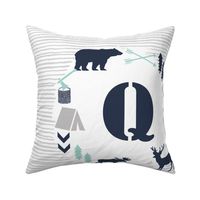 boys nursery baby boy camping woodland bear forest navy blue mint and grey kids nursery baby quilt FQ monogram