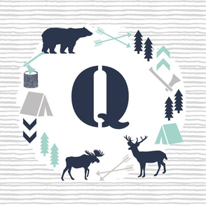 boys nursery baby boy camping woodland bear forest navy blue mint and grey kids nursery baby quilt FQ monogram