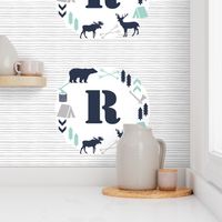 boys nursery baby boy camping woodland bear forest navy blue mint and grey kids nursery baby quilt FQ monogram