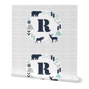 boys nursery baby boy camping woodland bear forest navy blue mint and grey kids nursery baby quilt FQ monogram