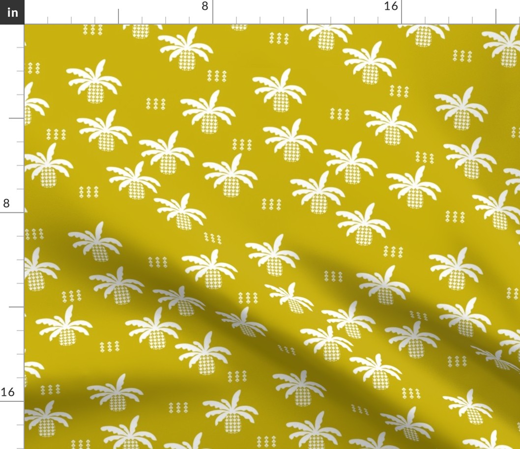 Geometric abstract palm tree pineapple print ochre yellow fall