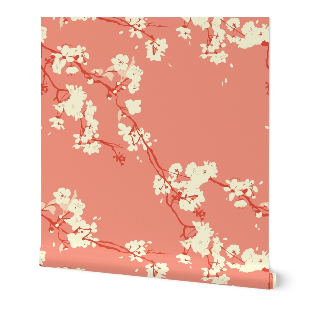 Cherry Blossoms in Coral // Modern Japanese floral pattern by Zoe Charlotte 