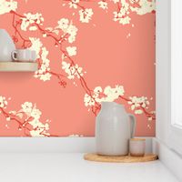 Cherry Blossoms in Coral // Modern Japanese floral pattern by Zoe Charlotte 