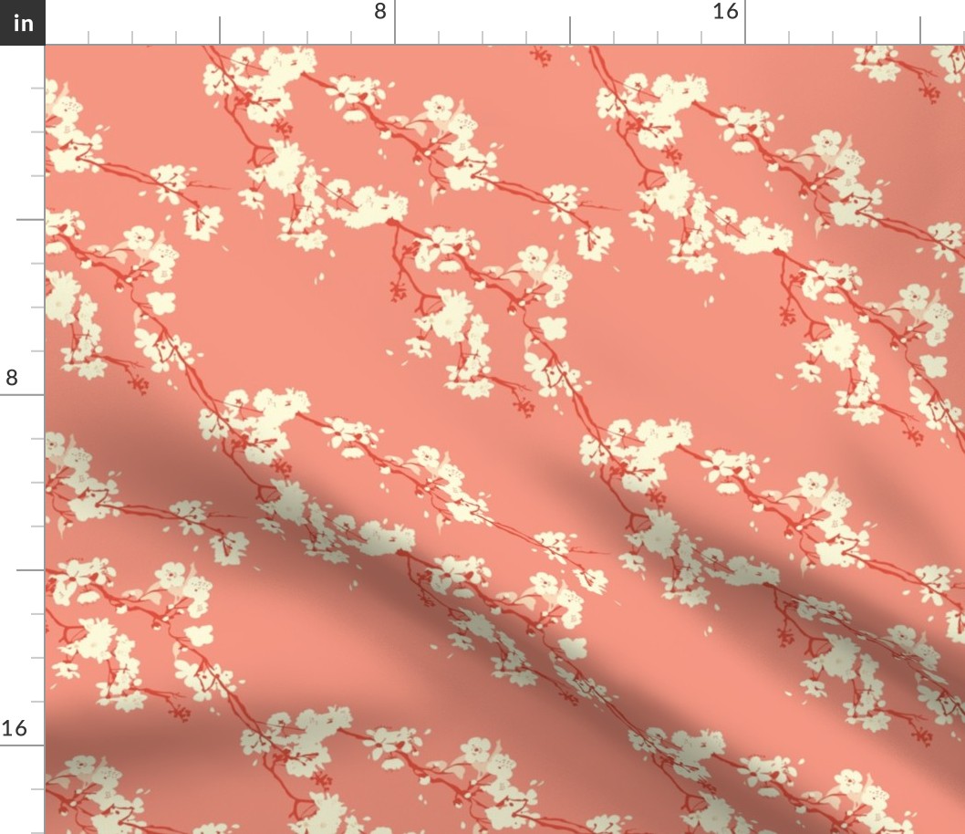 Cherry Blossoms in Coral // Modern Japanese floral pattern by Zoe Charlotte 