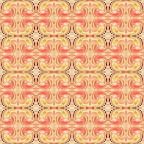 CSMC47 - Cosmic Dance Swirling Abstract aka Creative Sparks in Peach, Gold and Ecru - 2 inch repeat with basic layout