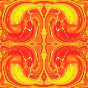 CSMC43 - Cosmic Dance Swirling Abstract aka Creative Sparks  in Vivid Orange and Yellow  - 8 Inch Repeat on Fabric - 12 inch repeat on wallpaper
