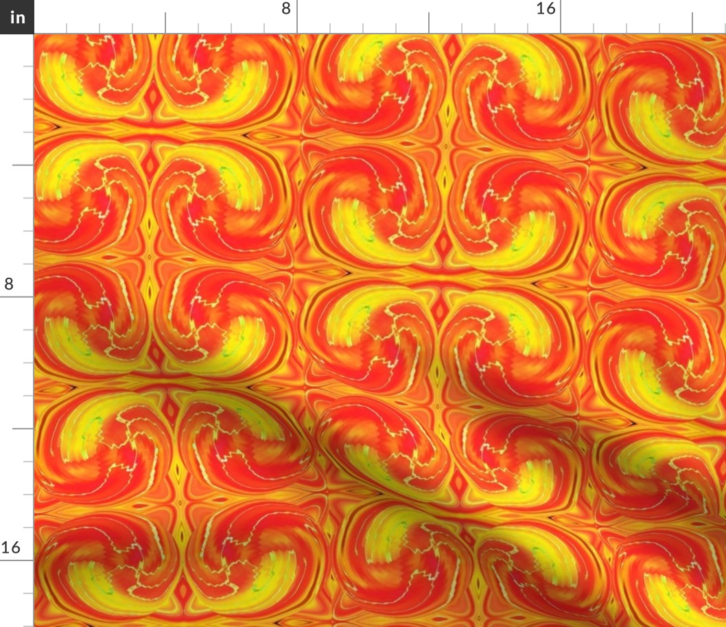 CSMC43 - Cosmic Dance Swirling Abstract aka Creative Sparks  in Vivid Orange and Yellow  - 8 Inch Repeat on Fabric - 12 inch repeat on wallpaper