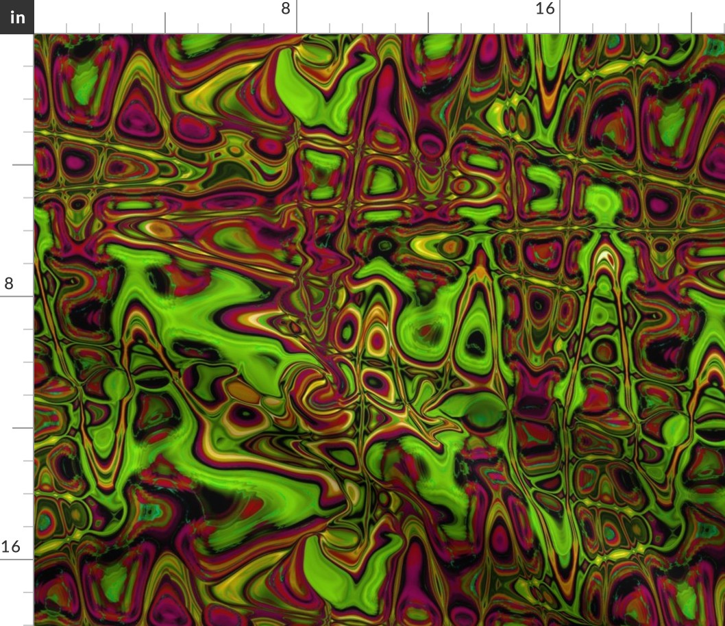 CSMC19 - Zigzags and Bubbles - A Marbled Lava Lamp Texture in Green, Fuchsia, Red and Gold