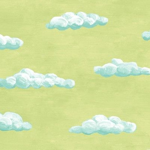 painted clouds - teal on green tea