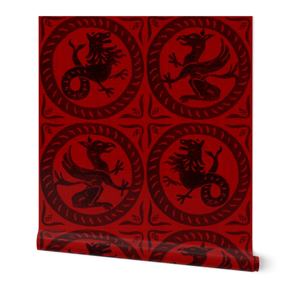 13th Century Dragon Tile ~ Richelieu_Red_and_Black____Peacoquette_Designs___Copyright_2016